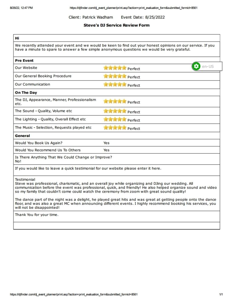 Steve's DJ service review