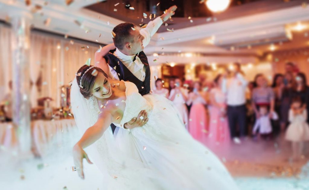 Bride and groom for stance with Steve's DJ service